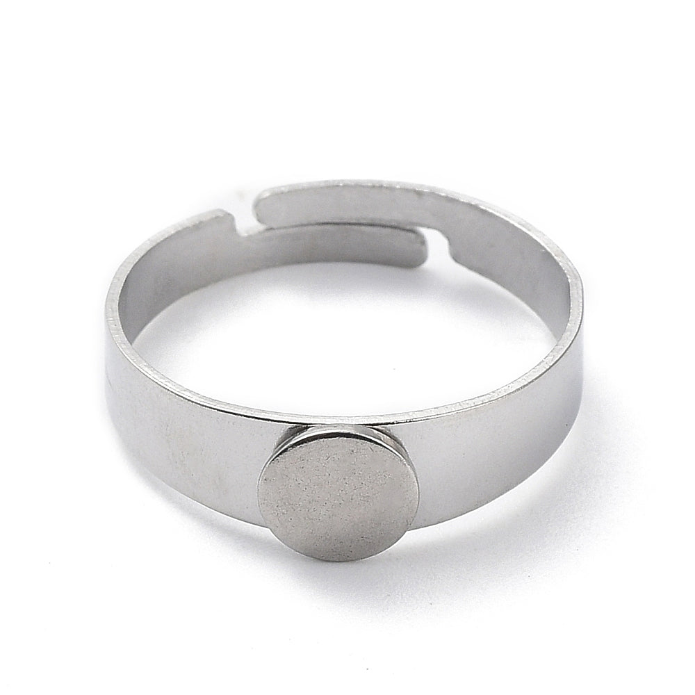 1 Stainless steel adjustable open glue-on ring round pad setting