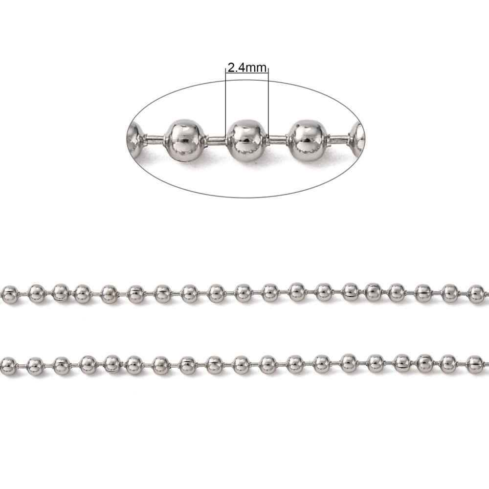 Chaîne à billes en acier inoxydable 1,5mm, 2mm, 2,4mm