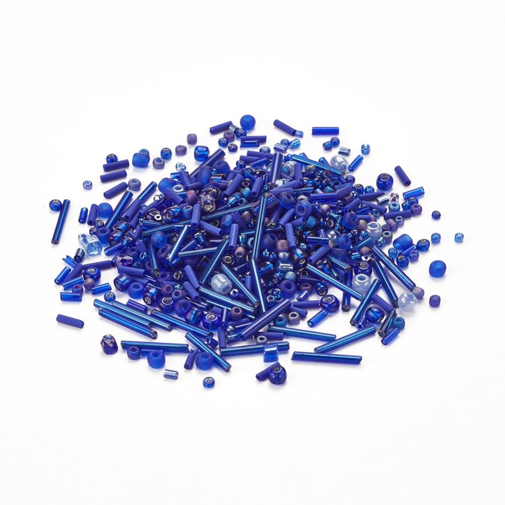 Blue glass seed bead grab bag, Mixed shapes