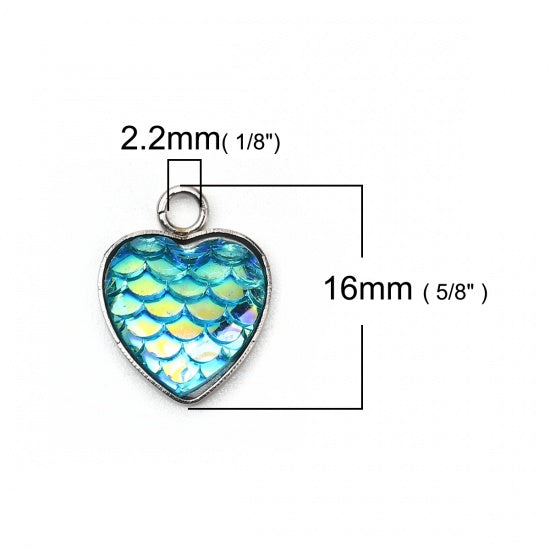 1 Stainless Steel & Resin Mermaid Heart Charm
