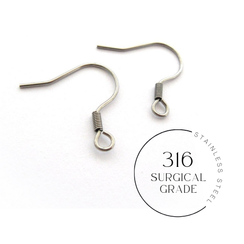 50 Surgical steel french earring hooks, Hypoallergenic & Tarnish free