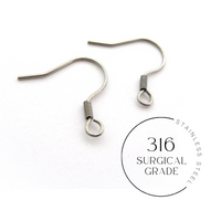 50 Surgical steel french earring hooks, Hypoallergenic & Tarnish free