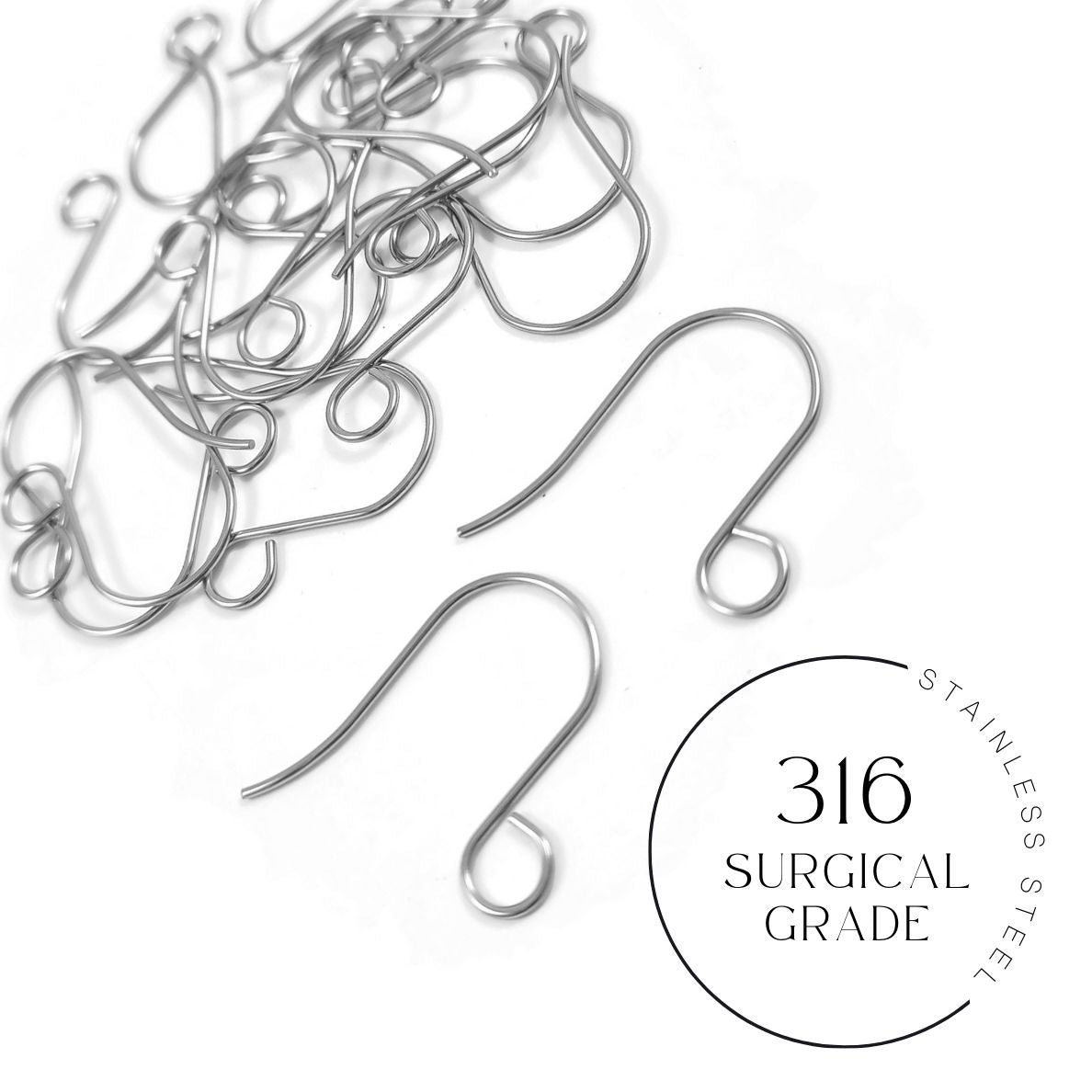 20 big ear wire, Surgical stainless steel, Large hole