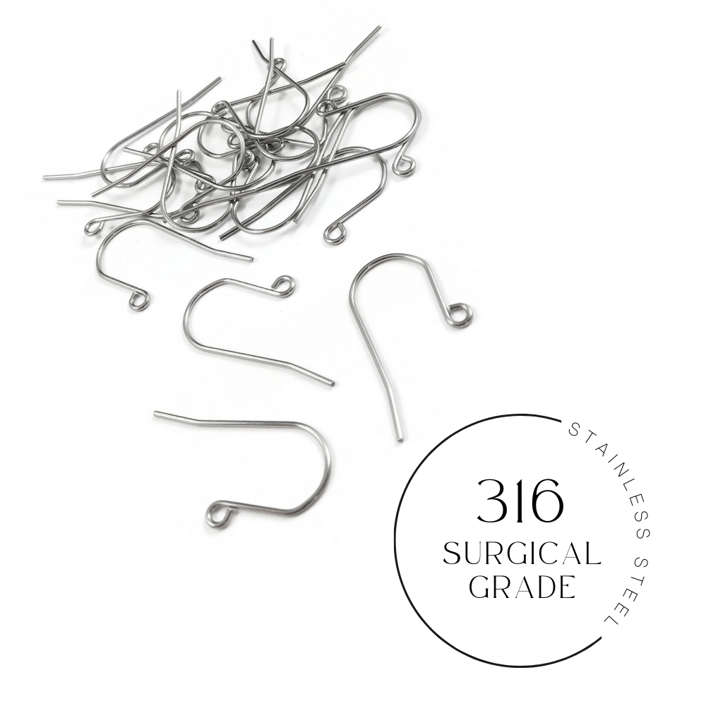 20 Surgical stainless steel hooks, Minimalist earring findings