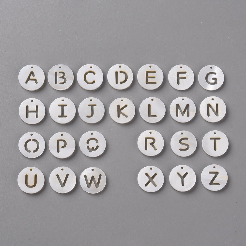 1 Natural freshwater shell coin letter charm