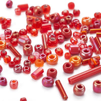 Red glass seed bead grab bag, Mixed shapes