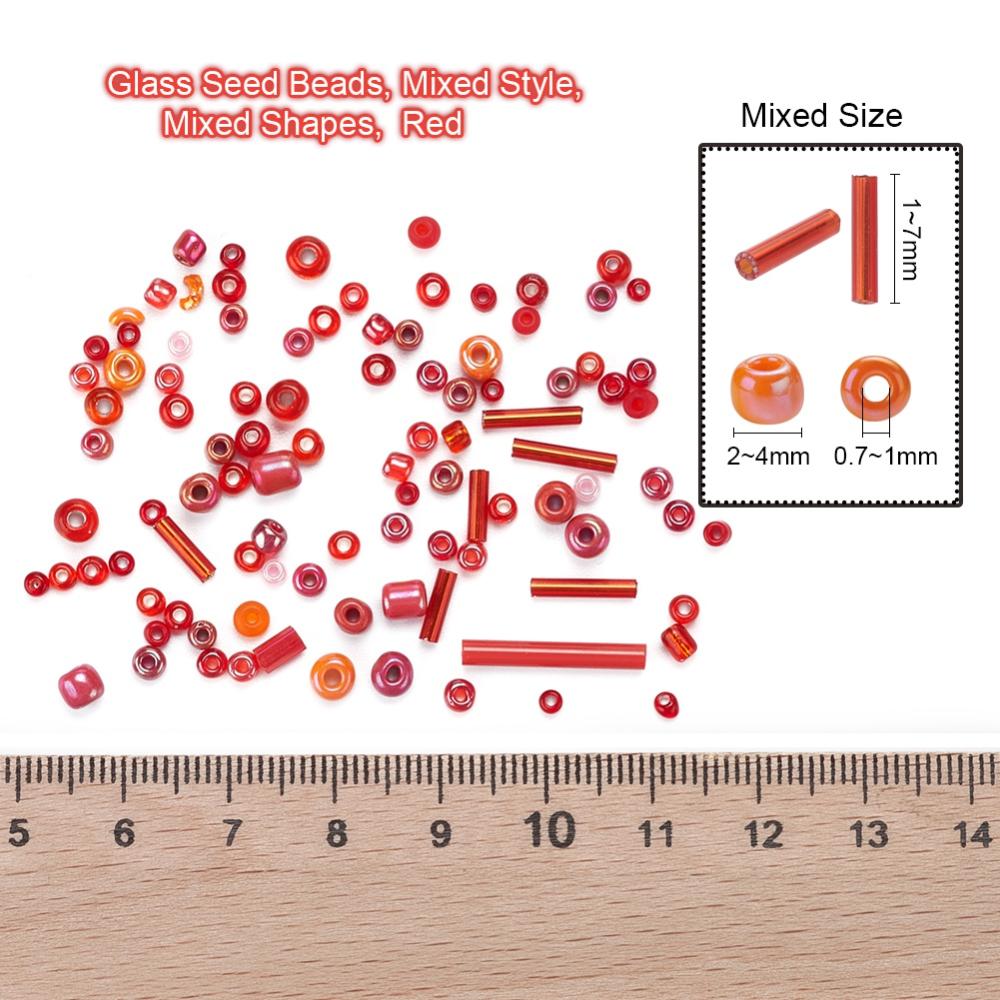 Red glass seed bead grab bag, Mixed shapes