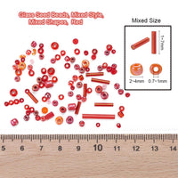 Red glass seed bead grab bag, Mixed shapes