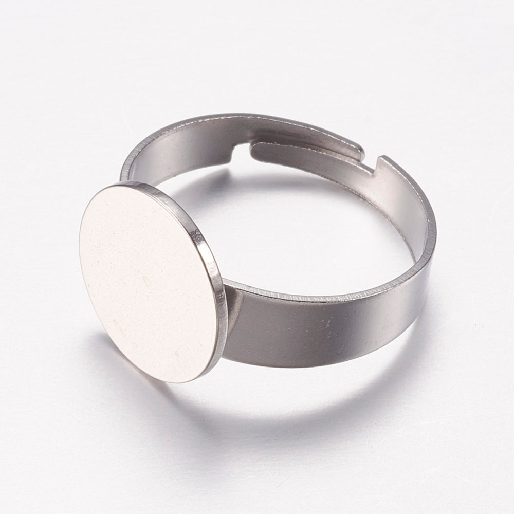 1 Stainless steel adjustable open glue-on ring round pad setting