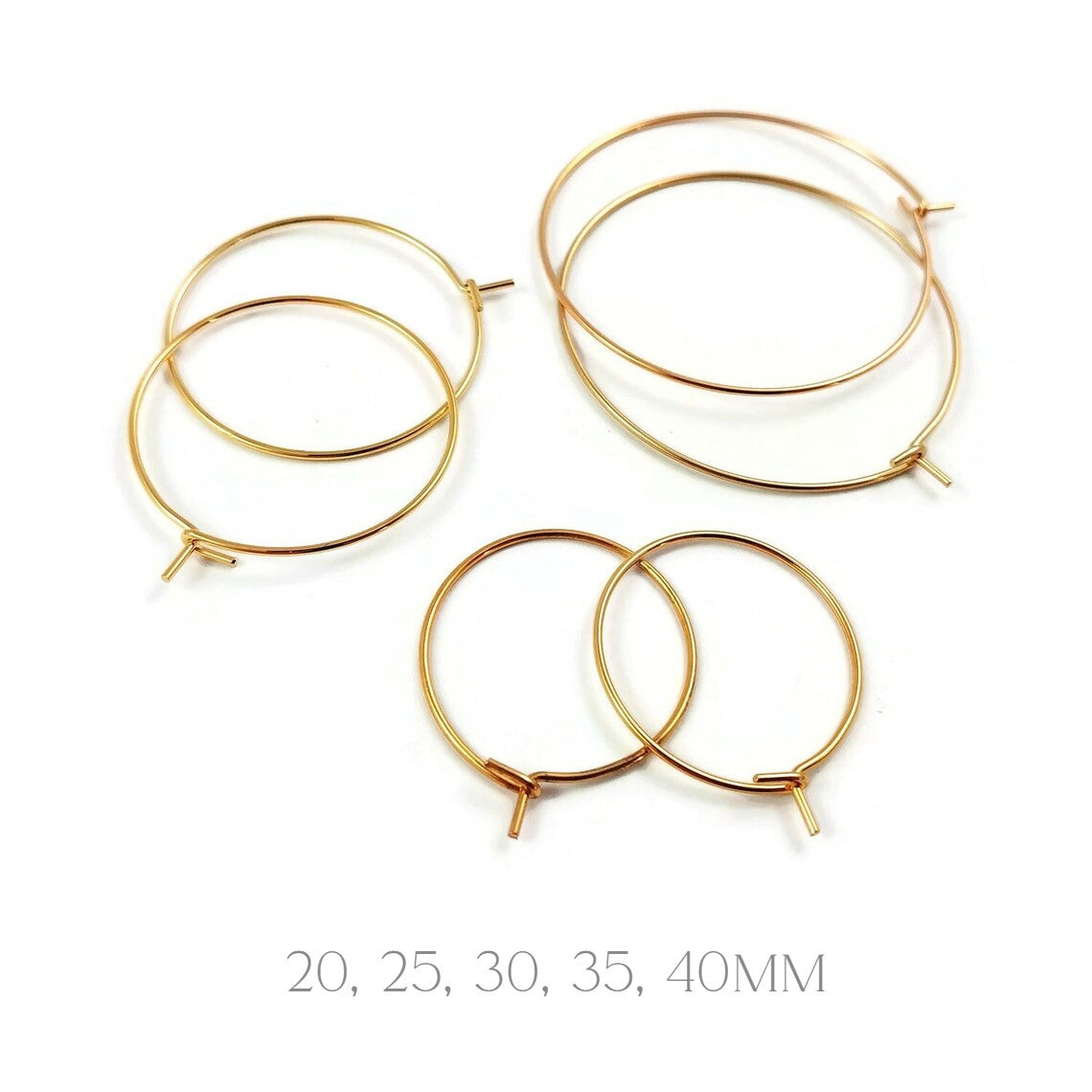 10 Gold surgical stainless steel hoops, 6 sizes available