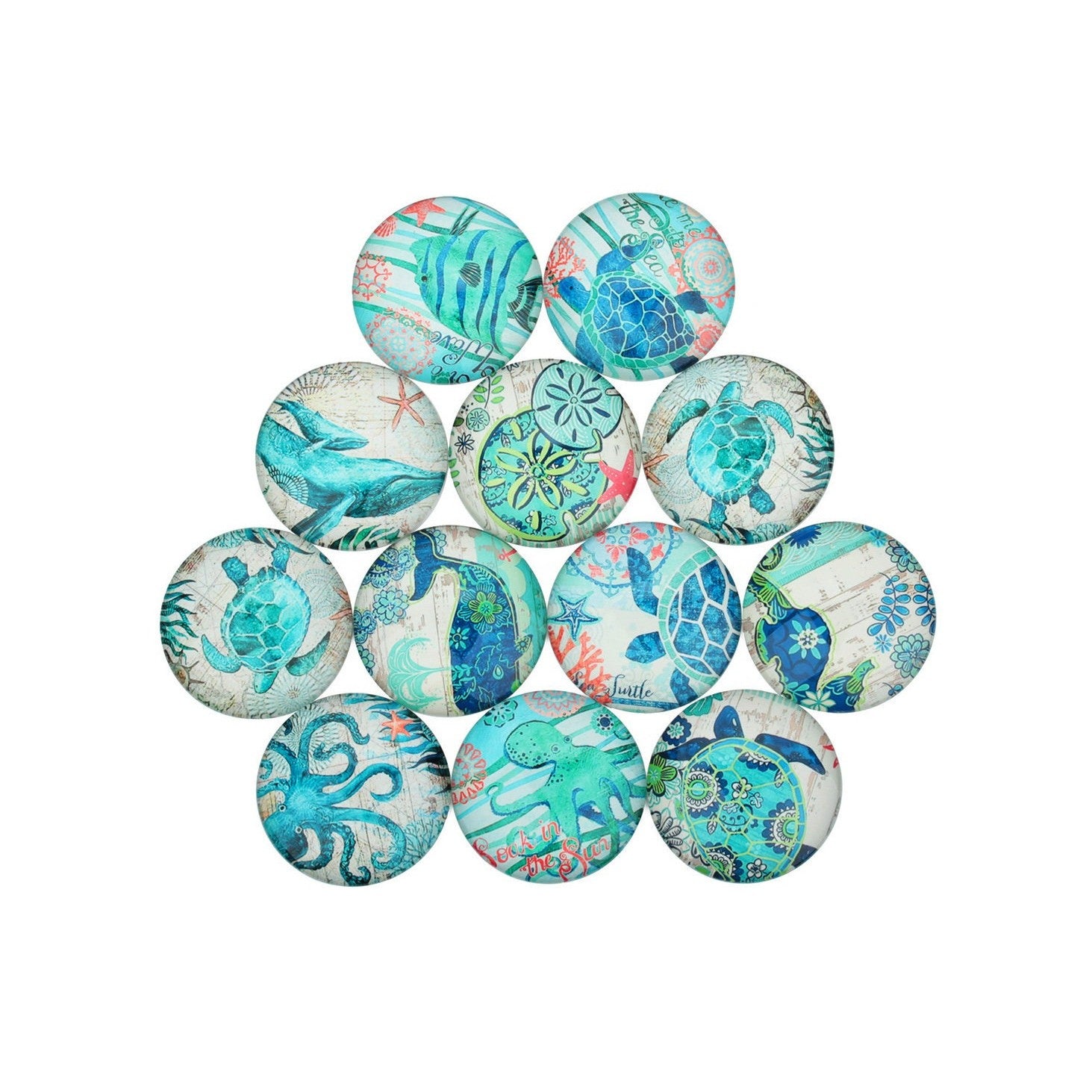 set of 20 mixed ocean wildlife glass cabochons 10, 12 or 14mm