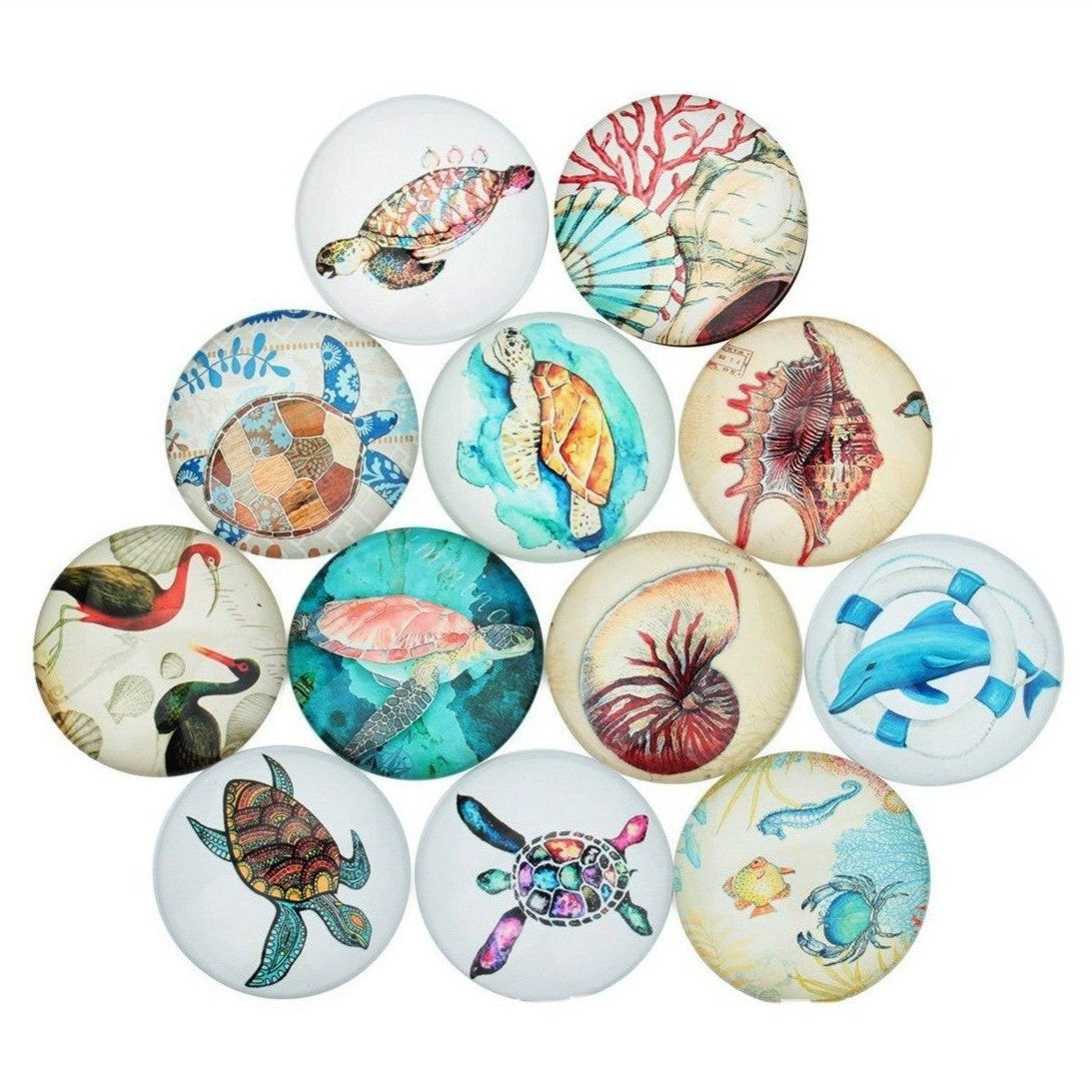 set of 20 mixed treasures of the sea glass cabochons, round dome cabochons