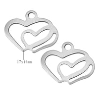 2 double hearts stainless steel charms