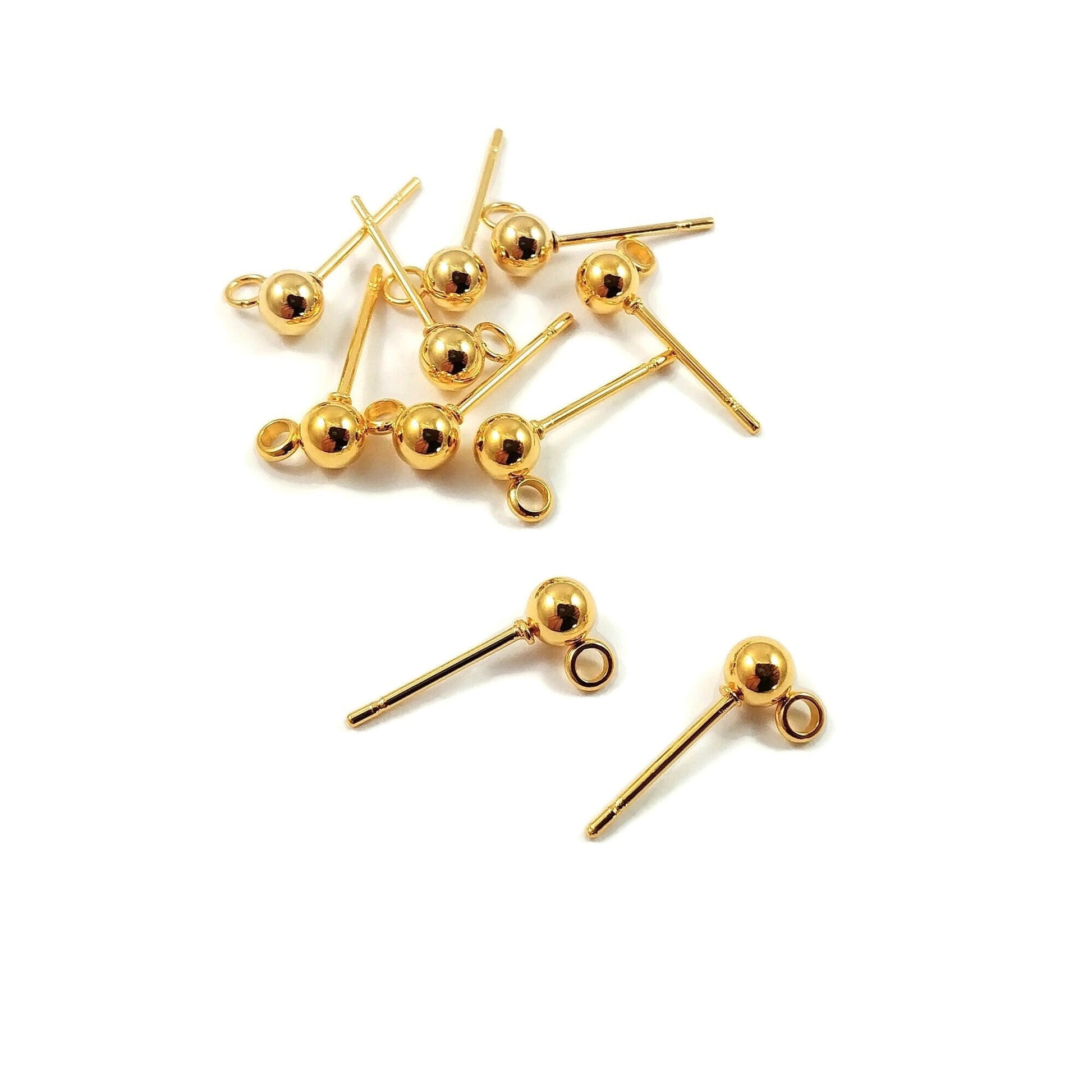 10 Gold stainless steel ball post with loop