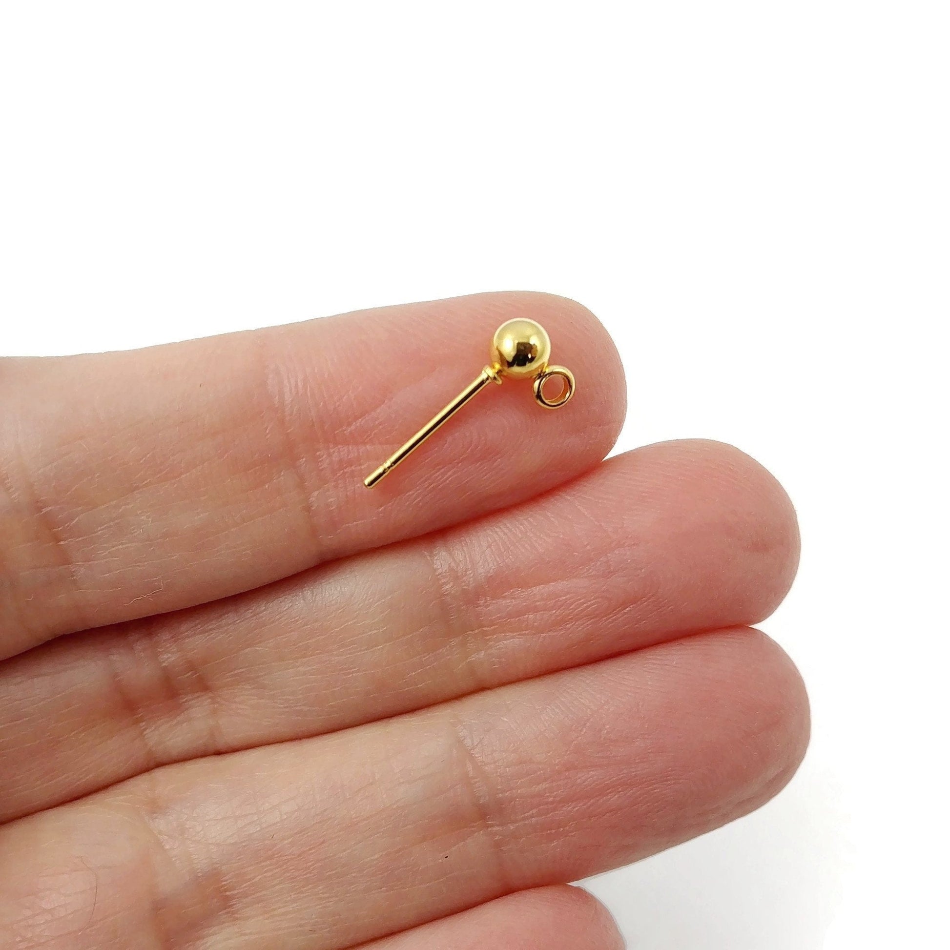 10 Gold stainless steel ball post with loop