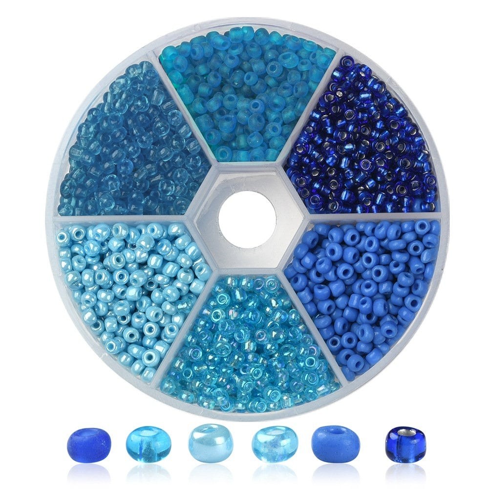 Kit de perles de rocaille en verre, Assortiment de bleu, 2mm 4mm