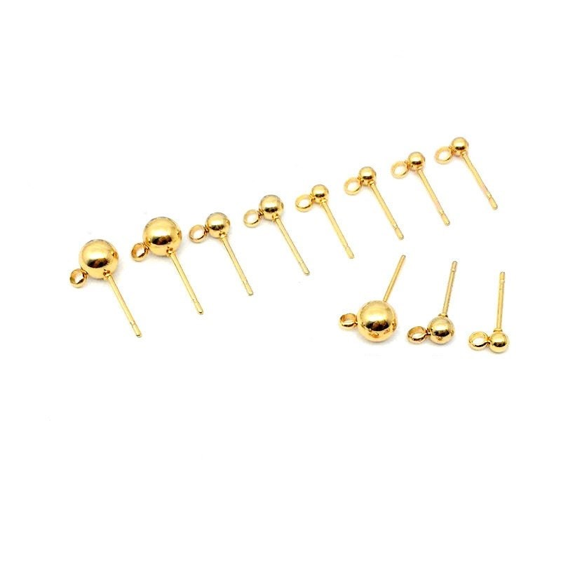 10 Gold stainless steel ball post with loop