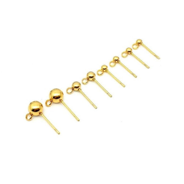 10 Gold stainless steel ball post with loop