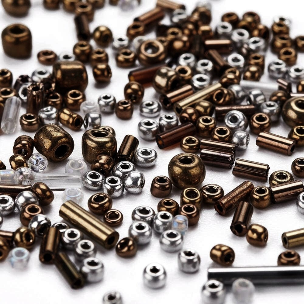 Perles de rocaille en verre - BRONZE - Assortiment de formes et grandeurs