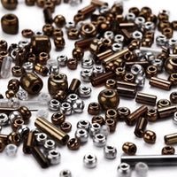 Bronze glass seed bead grab bag, Mixed shapes