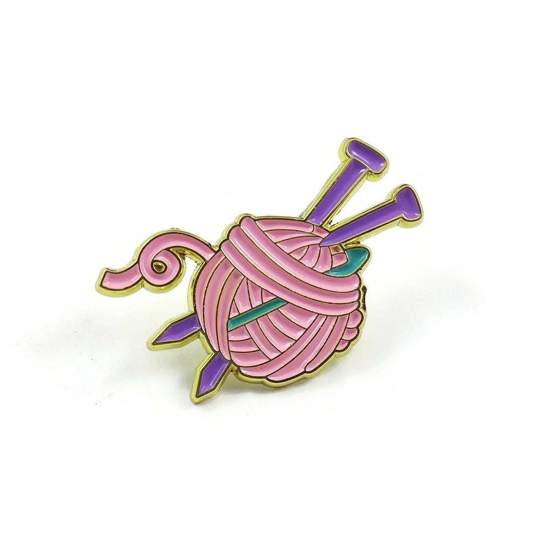 Yarn ball enamel pin, Knit lover brooch, Knitter badge gift, Wool and knitting needles lapel pin