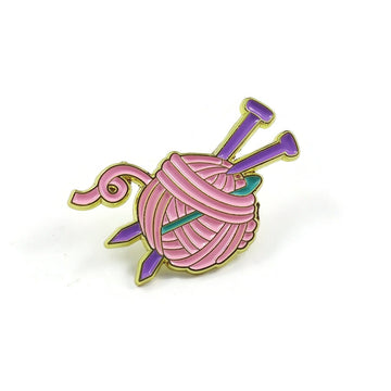 Yarn ball enamel pin, Knit lover brooch, Knitter badge gift, Wool and knitting needles lapel pin
