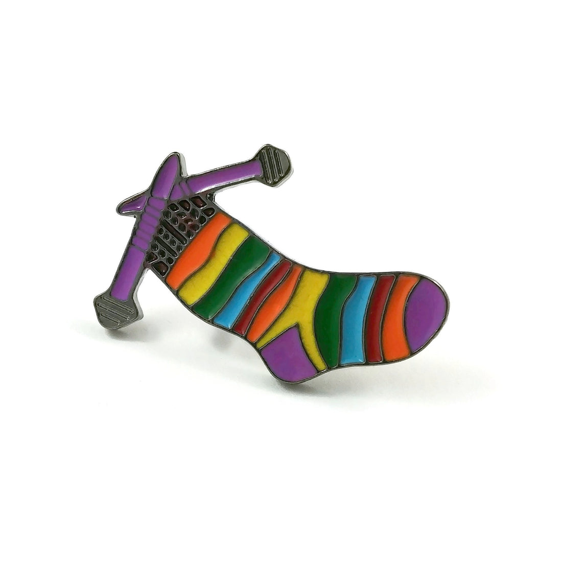 Sock enamel pin, Knit lover brooch, Knitter badge gift, Knitting needles lapel pin