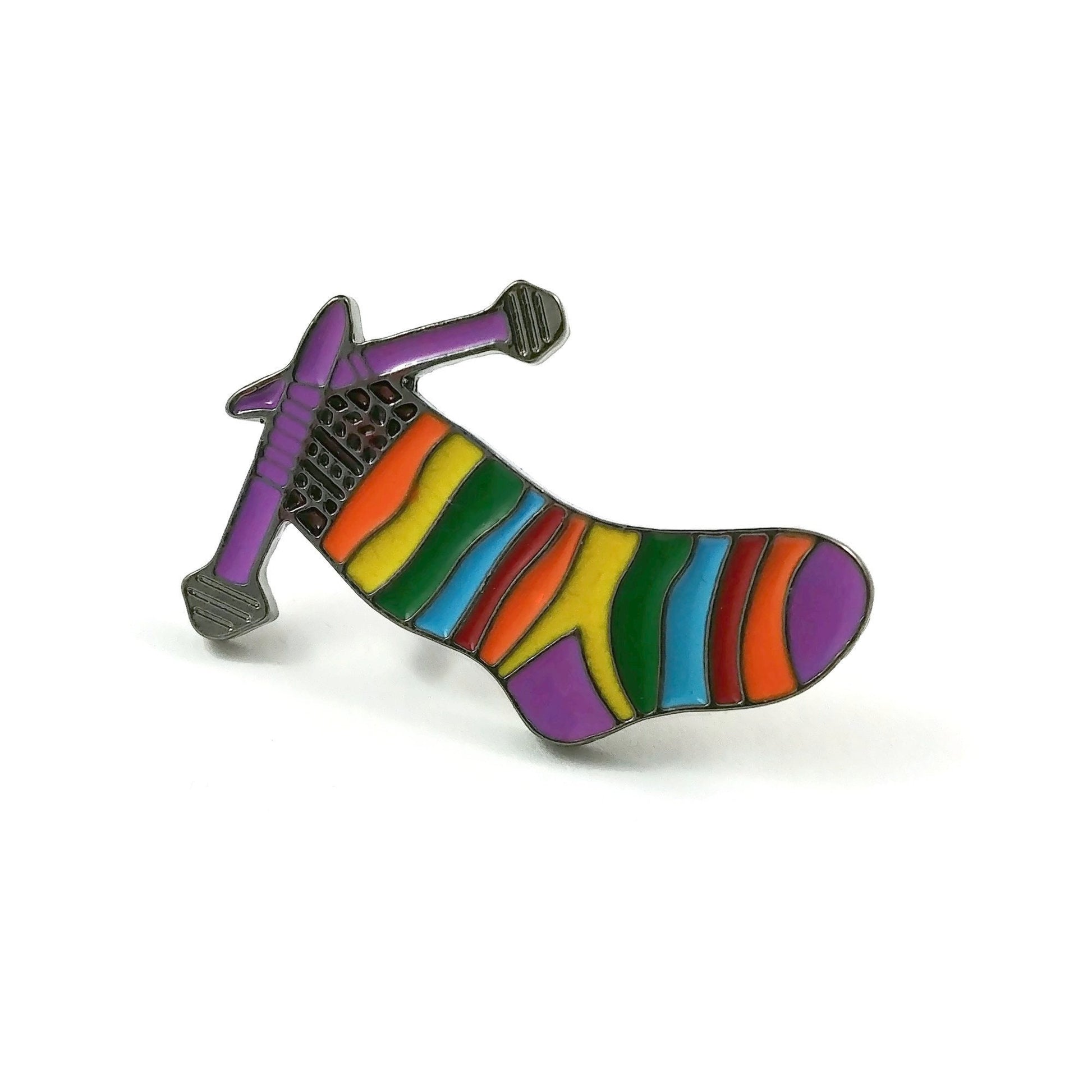 Sock enamel pin, Knit lover brooch, Knitter badge gift, Knitting needles lapel pin