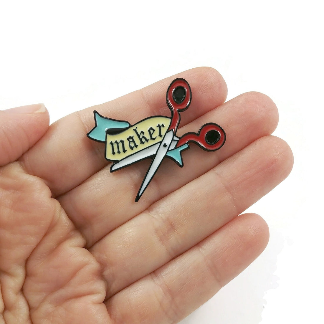Maker scissors enamel pin, Sew lover brooch, Cute gift for crafter