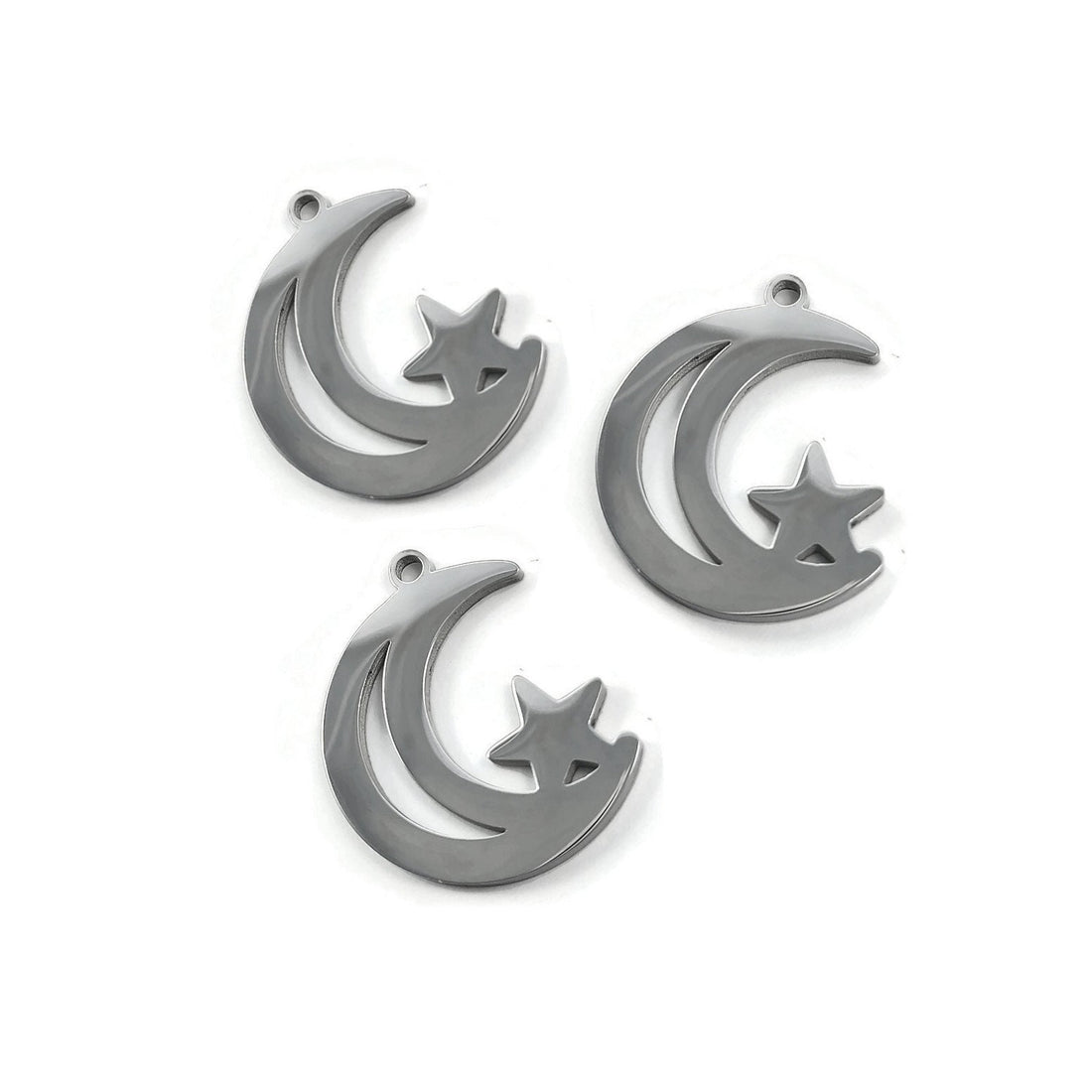 1 Moon and star pendant, Stainless steel hypoallergenic, DIY celestial necklace pendant