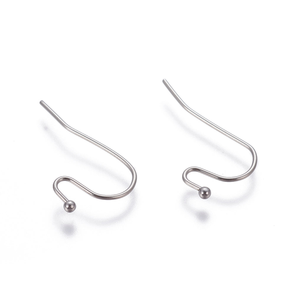 50 Stainless steel ear wire hooks, Hypoallergenic 22mm