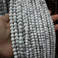 White Marbled Howlite Stone Beads Strand; 4, 6, or 8mm Round