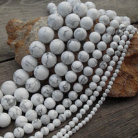 White Marbled Howlite Stone Beads Strand; 4, 6, or 8mm Round
