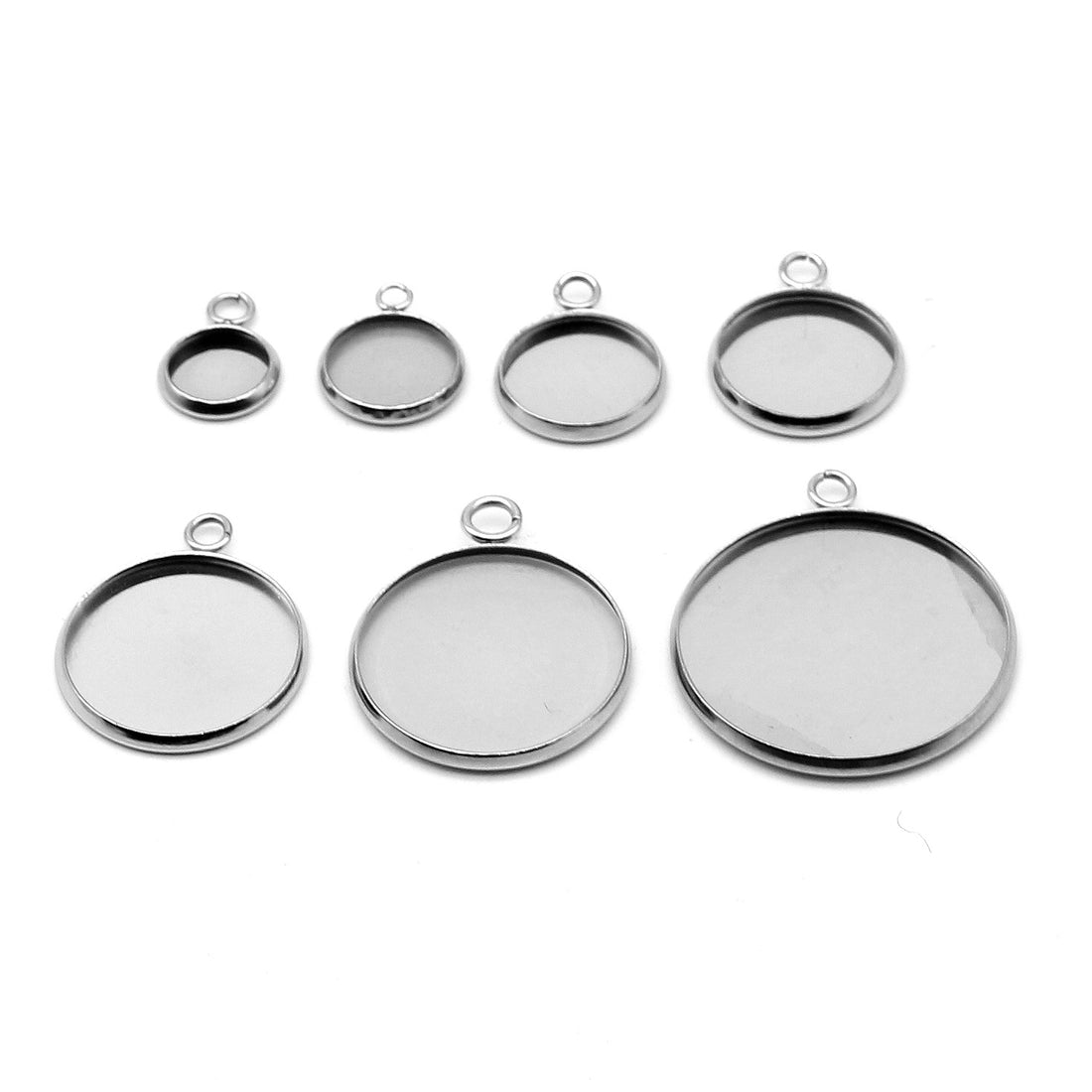 Base ronde pour cabochon en acier inoxydable 6, 8, 10, 12 ou 14mm avec anneau pour pendentif