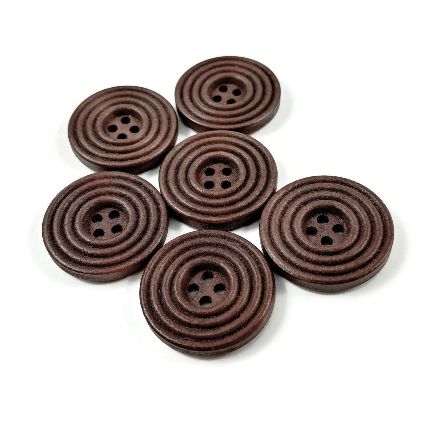 Bouton de bois de 25mm - ensemble de 6 boutons en bois naturel avec cercles