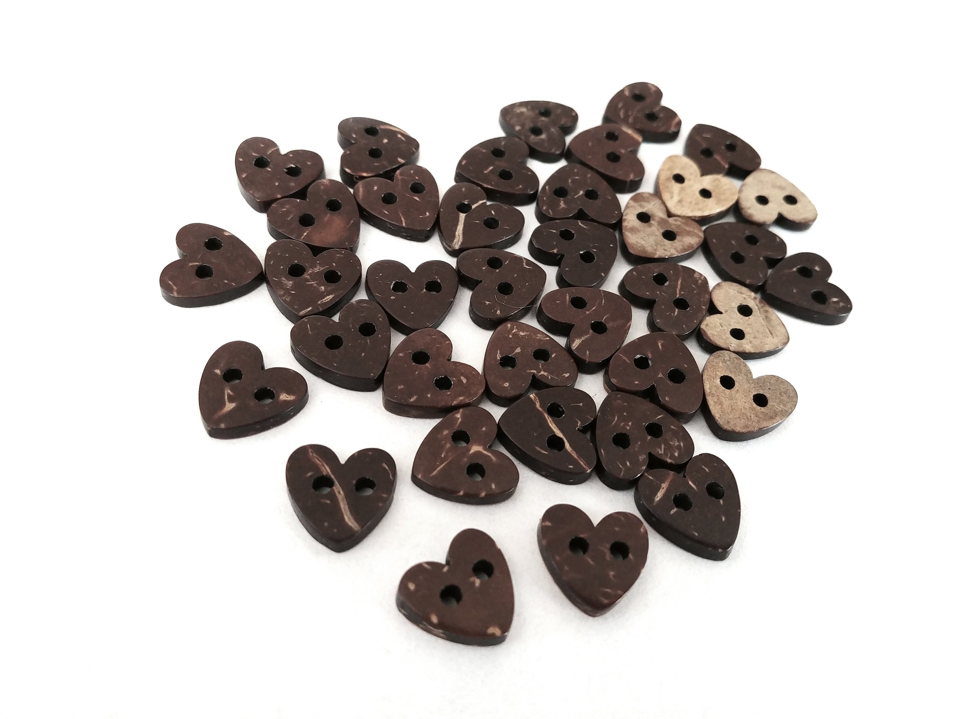 Brown Coconut Shell Buttons 10mm -  Heart shape