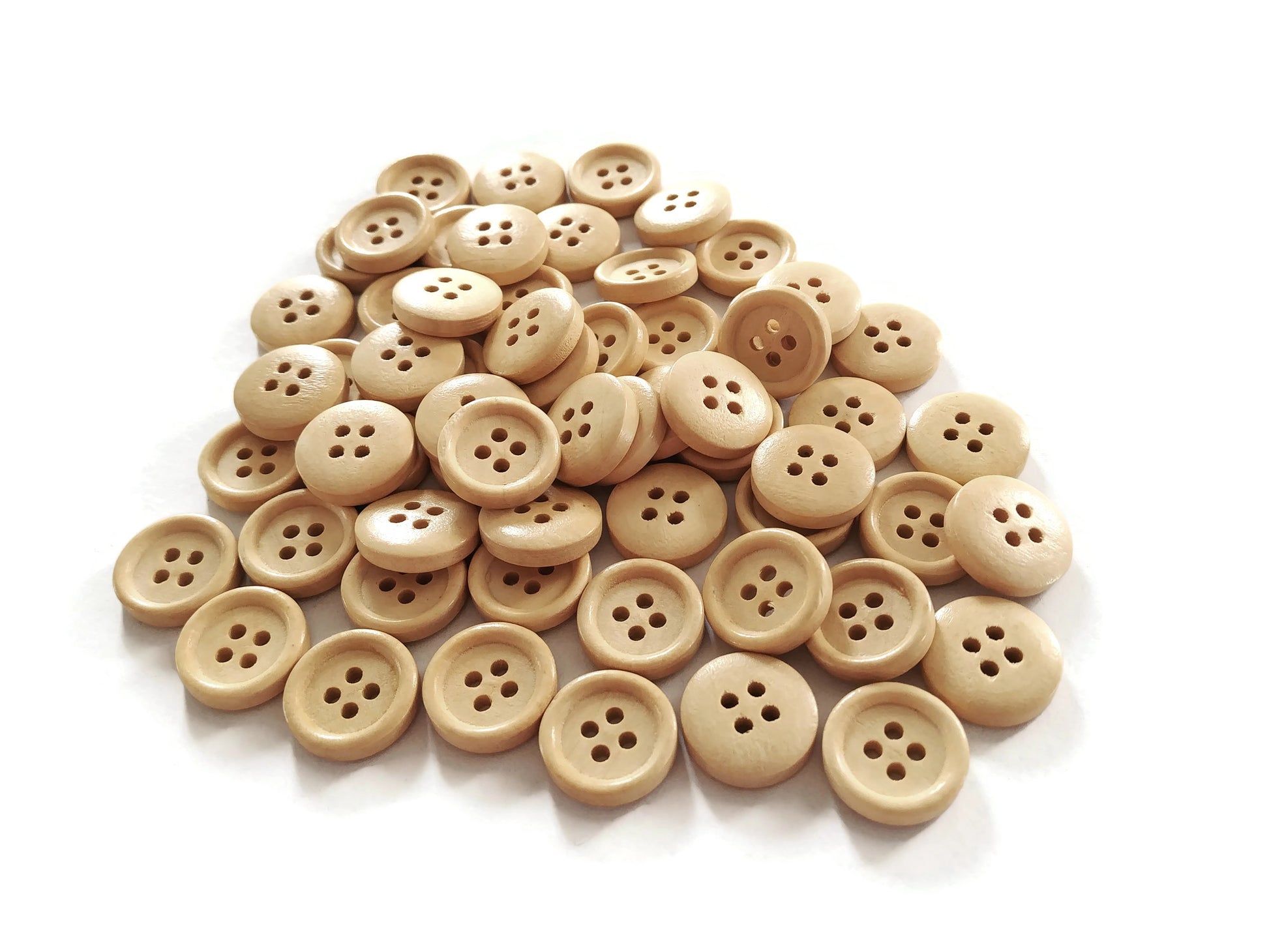 Wooden button - Natural 4 Holes Wood Sewing Buttons 15mm - set of 15 or 60
