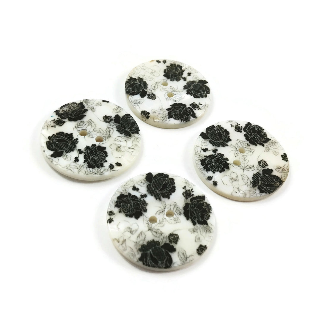 Bouton en nacre véritable 30mm à motif de fleur - ensemble de 4 boutons