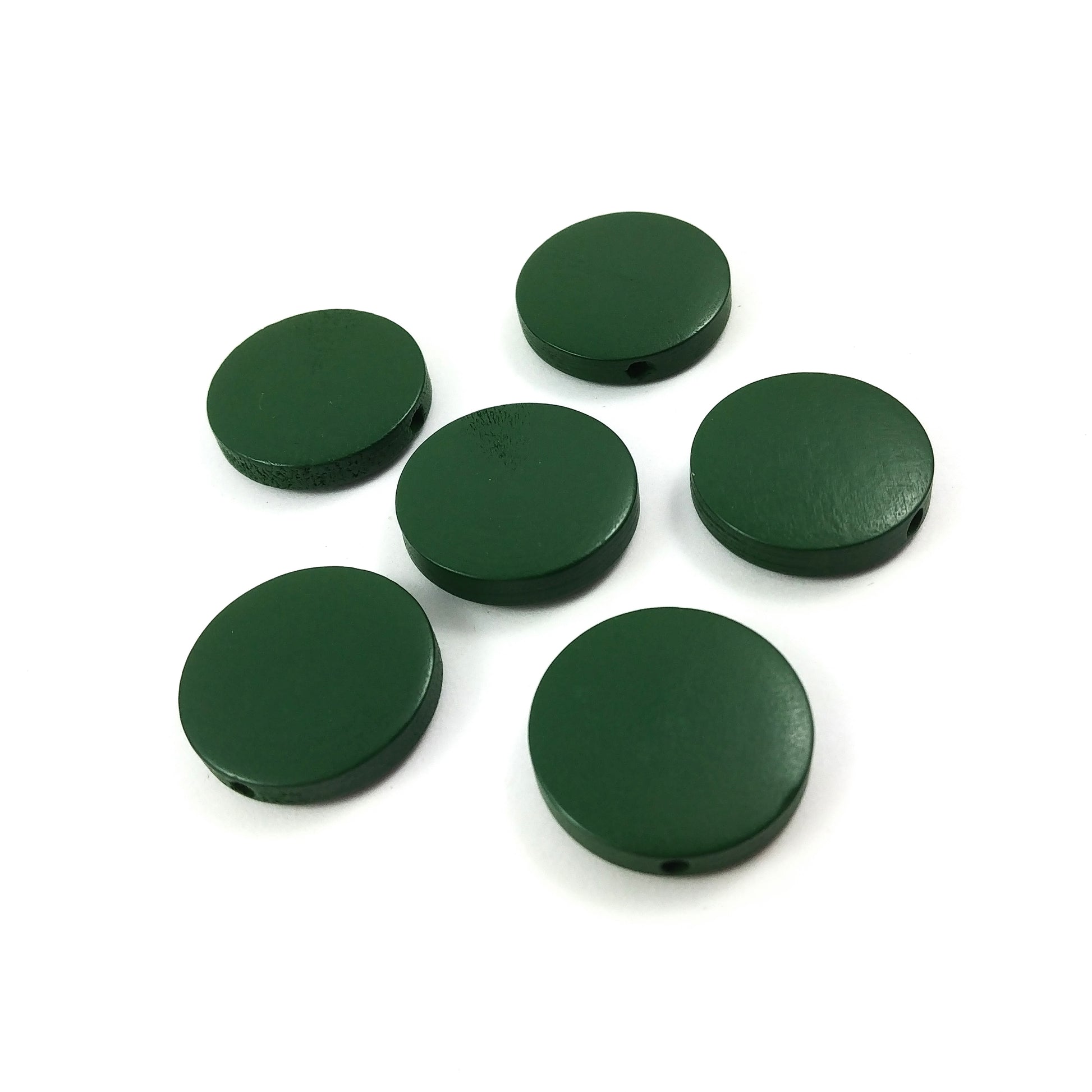 6 Wood Beads Flat Round 20mm - Choose your color