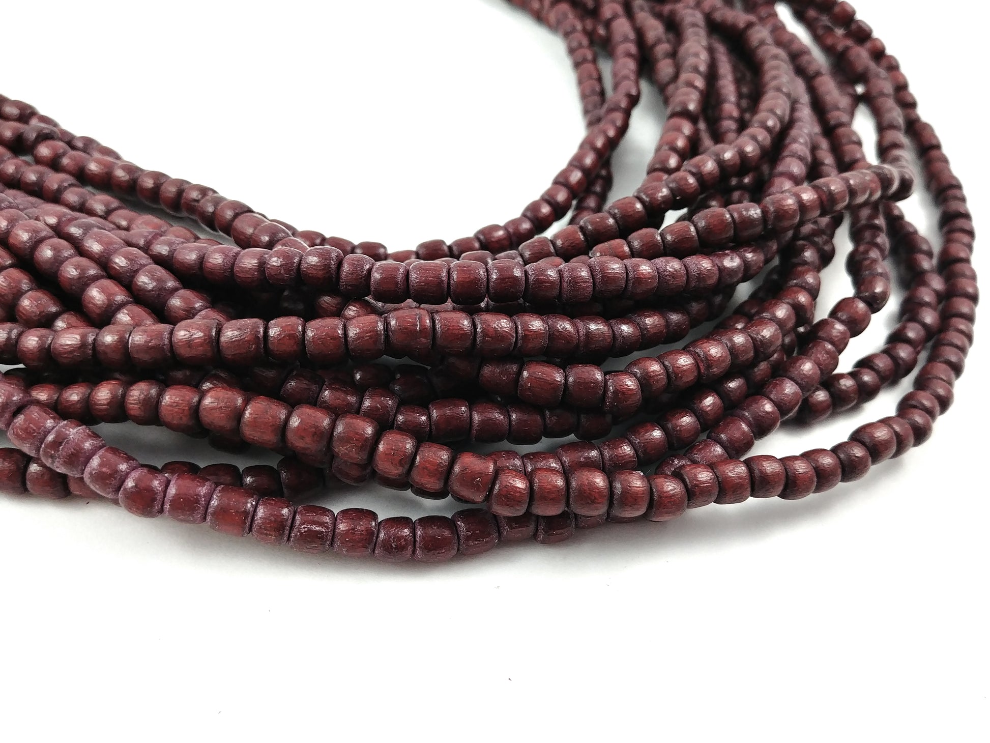 Tube Wooden Beads 4x5mm - Burgundy