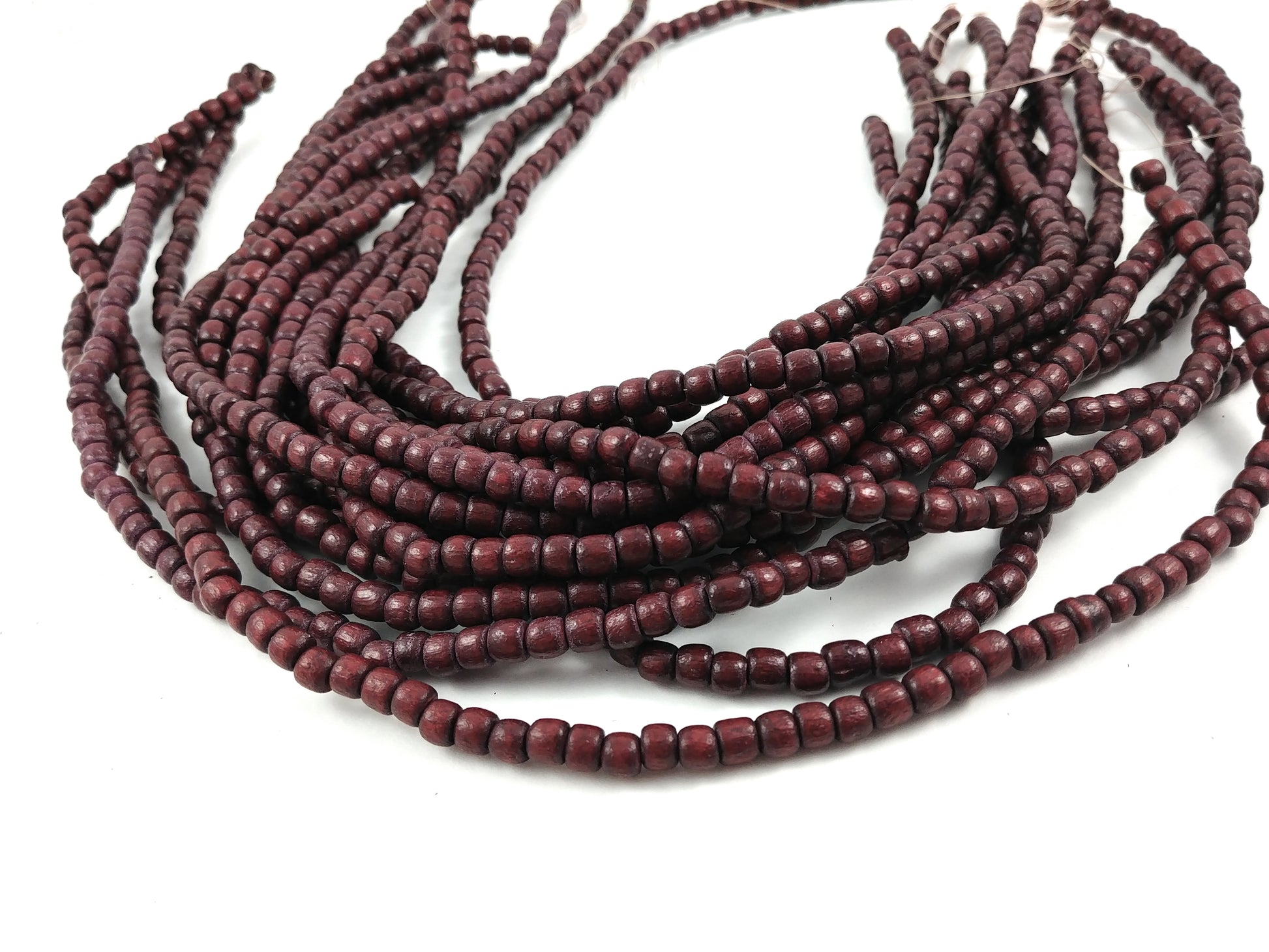 Tube Wooden Beads 4x5mm - Burgundy