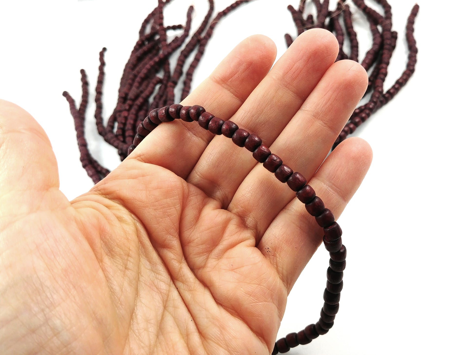 Tube Wooden Beads 4x5mm - Burgundy