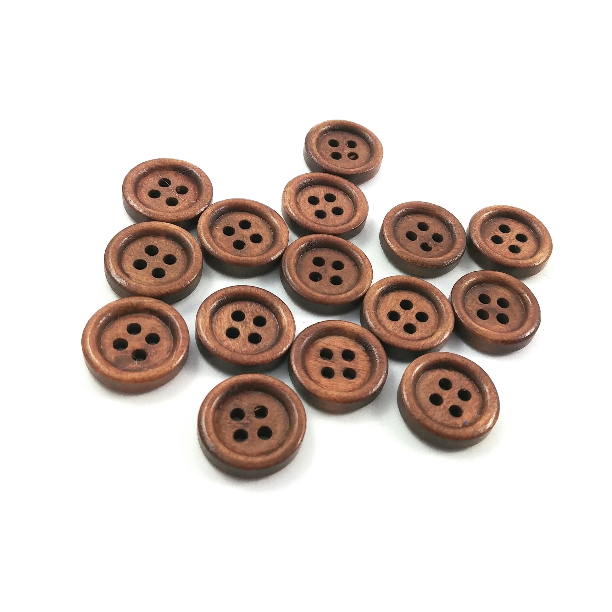 Bouton de bois à 4 trous en bois naturel brun de 15mm - ensemble de 15