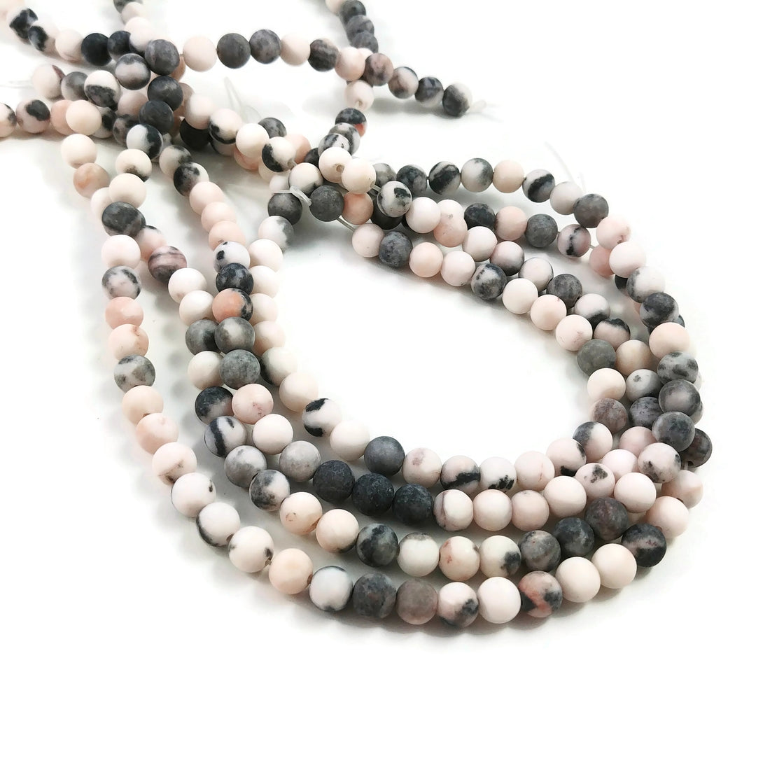 Pierres Naturelles Jasper Zébrées Roses Rondes 6 ou 8mm Givrées