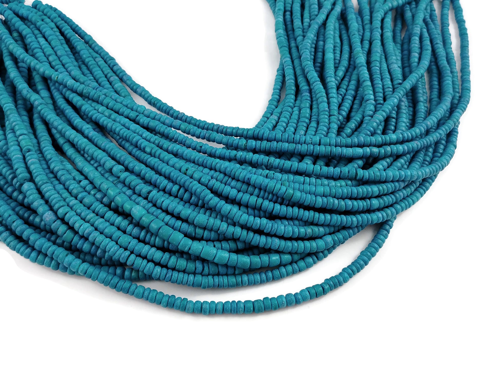 120 perles de bois de coco bleu en rondelle de 4-5mm