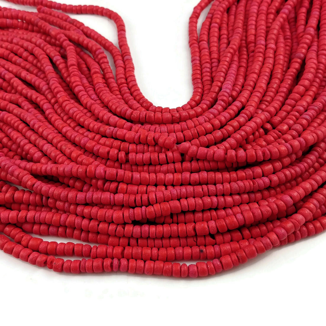 Perles de bois de coco rouge en rondelle de 5mm