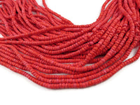 Coral red coconut beads - Wood rondelle disk beads 5mm