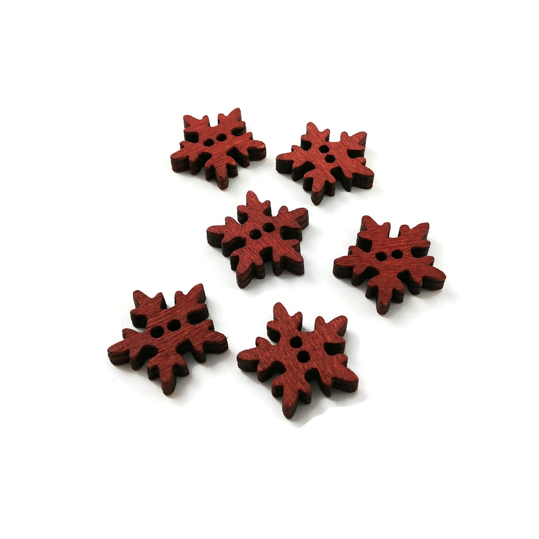 6 Boutons Flocons de neige en bois marron 18mm