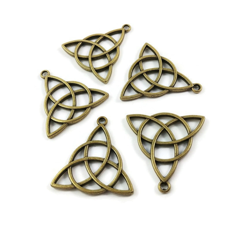2 celtic triangle knot charms, 30mm metal pendants, Nickel free, lead free and cadmium free