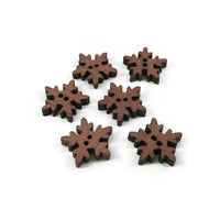 6 Boutons Flocons de neige en bois marron 18mm